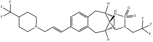 (3'R,6S,9R)-5,6,7,8,9,10-六氢-5'-(2,2,2-三氟乙基)-2-[(1E)-3-[4-(三氟甲基)-1-哌啶基]-1-丙烯-1-基]螺[6,9-亚甲基苯并环辛烯E-11,3'-[1,2,5]噻二唑烷] 1',1'-二氧化物 结构式