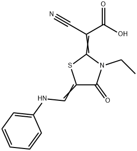 Cyano-(3-ethyl-4-oxo-5-phenylaminomethylene-thiazolidin-2-ylidene)-acetic acid 结构式