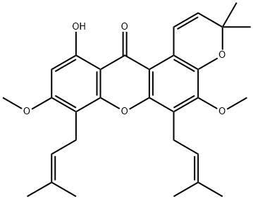 11-Hydroxy-5,9-dimethoxy-3,3-dimethyl-6,8-bis(3-methyl-2-butenyl)pyrano[3,2-a]xanthen-12(3H)-one 结构式