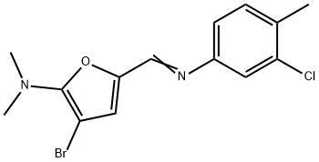 2-Furanamine,  3-bromo-5-[[(3-chloro-4-methylphenyl)imino]methyl]-N,N-dimethyl- 结构式
