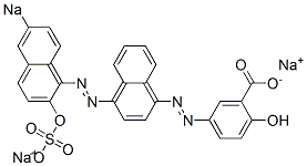 2-Hydroxy-5-[[4-[(2-hydroxy-6-sodiosulfo-1-naphthalenyl)azo]-1-naphthalenyl]azo]benzoic acid sodium salt 结构式
