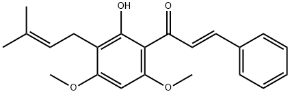 (E)-1-[2-Hydroxy-4,6-dimethoxy-3-(3-methyl-2-butenyl)phenyl]-3-phenyl-2-propen-1-one 结构式