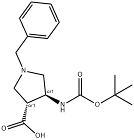 反式消旋-1-苄基-4-BOC氨基-3-吡咯啉-3-甲酸 结构式