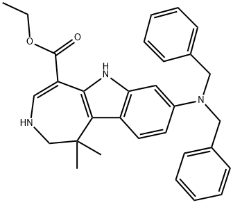 Azepino[4,5-b]indole-5-carboxylic acid, 8-[bis(phenylmethyl)amino]-1,2,3,6-tetrahydro-1,1-dimethyl-, ethyl ester 结构式