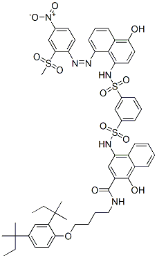 N-[4-[2,4-bis(1,1-dimethylpropyl)phenoxy]butyl]-1-hydroxy-4-[[[3-[[[4-hydroxy-8-[[2-(methylsulphonyl)-4-nitrophenyl]azo]-1-naphthyl]amino]sulphonyl]phenyl]sulphonyl]amino]naphthalene-2-carboxamide 结构式