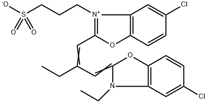 5-chloro-2-[2-[(5-chloro-3-ethyl-3H-benzoxazol-2-ylidene)methyl]but-1-enyl]-3-(3-sulphonatopropyl)benzoxazolium 结构式