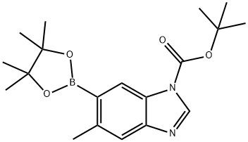 1H-BenziMidazole-1-carboxylic acid, 5-Methyl-6-(4,4,5,5-tetraMethyl-1,3,2-dioxaborolan-2-yl)-, 1,1-diMethylethyl ester 结构式