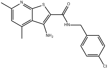 3-AMINO-N-[(4-CHLOROPHENYL)METHYL]-4,6-DIMETHYLTHIENO[2,3-B]PYRIDINE-2-CARBOXAMIDE 结构式
