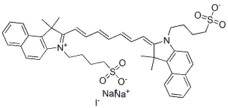 2-[7-[1,3-dihydro-1,1-dimethyl-3-(4-sulphonatobutyl)-2H-benz[e]indol-2-ylidene]hepta-1,3,5-trienyl]-1,1-dimethyl-3-(4-sulphonatobutyl)-1H-benz[e]indolium disodium iodide 结构式
