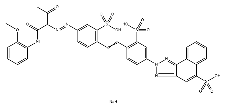 trisodium 2-[4-[2-[4-[[1-[[(2-methoxyphenyl)amino]carbonyl]-2-oxopropyl]azo]-2-sulphonatophenyl]vinyl]-3-sulphonatophenyl]-2H-naphtho[1,2-d]triazole-5-sulphonate  结构式