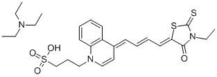 1(4H)-QUINOLINEPROPANESULFONIC ACID, 4-[4-(3-ETHYL-4-OXO-2-THIOXO-5-THIAZOLIDINYLIDENE)-2-BUTENYLIDENE]-, COMPOUND WITH N,N-DIETHYLETHANAMINE (1:1) 结构式