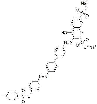 4-Hydroxy-3-[[4'-[[4-[[(4-methylphenyl)sulfonyl]oxy]phenyl]azo]-1,1'-biphenyl-4-yl]azo]-2,7-naphthalenedisulfonic acid disodium salt 结构式