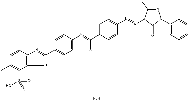 sodium 2'-[4-[(4,5-dihydro-3-methyl-5-oxo-1-phenyl-1H-pyrazol-4-yl)azo]phenyl]-6-methyl[2,6'-bibenzothiazole]-7-sulphonate  结构式