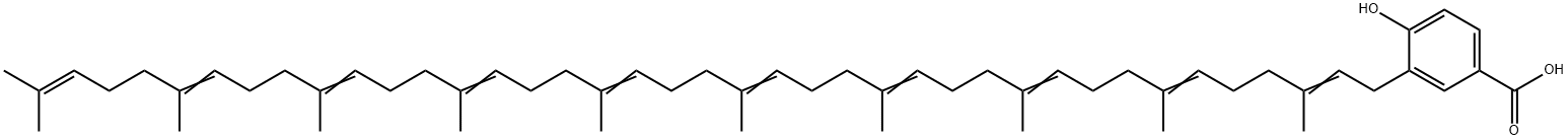 3-[(2E,6E,10E,14E,18E,22E,26E,30E,34E)-3,7,11,15,19,23,27,31,35,39-decamethyltetraconta-2,6,10,14,18,22,26,30,34,38-decaenyl]-4-hydroxy-benzoic acid 结构式