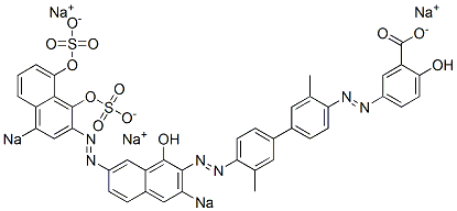 2-Hydroxy-5-[[4'-[[1-hydroxy-7-[(1,8-dihydroxy-4-sodiosulfo-2-naphthalenyl)azo]-3-sodiosulfo-2-naphthalenyl]azo]-3,3'-dimethyl[1,1'-biphenyl]-4-yl]azo]benzoic acid sodium salt 结构式