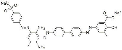 disodium 5-[[4'-[[2,6-diamino-3-methyl-5-[(4-sulphonatophenyl)azo]phenyl]azo][1,1'-biphenyl]-4-yl]azo]-3-methylsalicylate 结构式