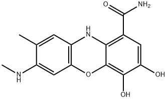 3,4-Dihydroxy-8-methyl-7-methylamino-10H-phenoxazine-1-carboxamide 结构式