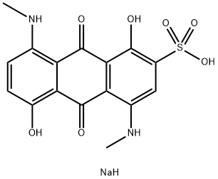 sodium 9,10-dihydro-1,5-dihydroxy-4,8-bis(methylamino)-9,10-dioxoanthracene-2-sulphonate  结构式