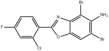 4,6-DIBROMO-2-(2-CHLORO-4-FLUOROPHENYL)-1,3-BENZOXAZOL-5-AMINE 结构式