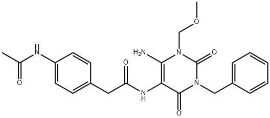 Benzeneacetamide,  4-(acetylamino)-N-[6-amino-1,2,3,4-tetrahydro-1-(methoxymethyl)-2,4-dioxo-3-(phenylmethyl)-5-pyrimidinyl]- 结构式