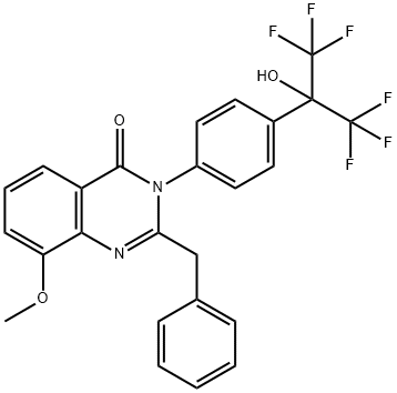 4(3H)-Quinazolinone,  8-methoxy-2-(phenylmethyl)-3-[4-[2,2,2-trifluoro-1-hydroxy-1-(trifluoromethyl)ethyl]phenyl]- 结构式