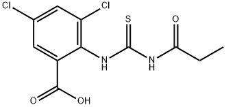 3,5-DICHLORO-2-[[[(1-OXOPROPYL)AMINO]THIOXOMETHYL]AMINO]-BENZOIC ACID 结构式