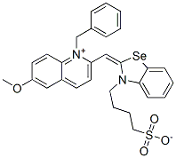 1-benzyl-6-methoxy-2-[[3-(4-sulphonatobutyl)-3H-benzoselenazol-2-ylidene]methyl]quinolinium 结构式