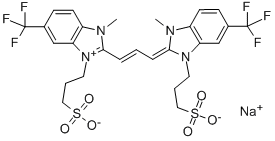 1-METHYL-3-SULFOPROPYL-5-TRIFLUOROMETHYL-2-(3-(1-METHYL-3-SULFOPROPYL-5-TRIFLUOROMETHYL BENZIMIDAZOLINYLIDENE)-1-PROPENYL) BENZIMIDAZOLIUM HYDROXIDE, INNER SALT, SODIUM SALT 结构式