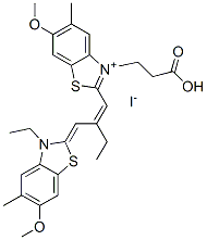 3-(2-carboxyethyl)-2-[2-[(3-ethyl-6-methoxy-5-methyl-3H-benzothiazol-2-ylidene)methyl]but-1-enyl]-6-methoxy-5-methylbenzothiazolium iodide 结构式