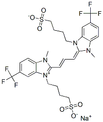 1H-Benzimidazolium, 2-[3-[1,3-dihydro-1-methyl-3-(4-sulfobutyl)-5-(trifluoromethyl)-2H-benzimidazol-2-ylidene]-1-propenyl]-1-methyl-3-(4-sulfobutyl)-5-(trifluoromethyl)-, hydroxide, inner salt, sodium salt 结构式