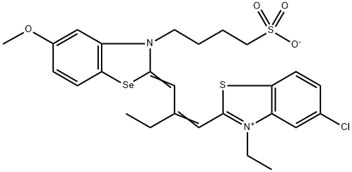 5-chloro-3-ethyl-2-[2-[[5-methoxy-3-(4-sulphonatobutyl)benzoselenazol-2(3H)-ylidene]methyl]but-1-enyl]benzothiazolium 结构式