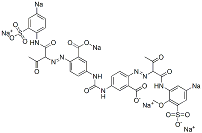 2-[[2-Oxo-1-[(2-methoxy-5-sodiosulfophenyl)aminocarbonyl]propyl]azo]-5-[N'-[3-sodiooxycarbonyl-4-[[2-oxo-1-[(4-sodiosulfophenyl)aminocarbonyl]propyl]azo]phenyl]ureido]benzoic acid sodium salt 结构式