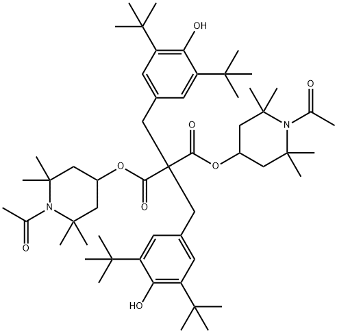 Bis(3,5-di-tert-butyl-4-hydroxybenzyl)malonic acid bis(1-acryloyl-2,2,6,6-tetramethylpiperidin-4-yl) ester 结构式