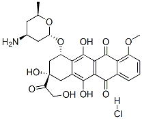 [2S-[2alpha(8R*,10R*),4beta,6beta]]-10-[(4-aminotetrahydro-6-methyl-2H-pyran-2-yl)oxy]-7,8,9,10-tetrahydro-6,8,11-trihydroxy-8-(hydroxyacetyl)-1-methoxynaphthacene-5,12-dione hydrochloride  结构式