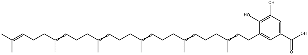3-(3,7,11,15,19,23-hexamethyltetracosa-2,6,10,14,18,22-hexaenyl)-4,5-dihydroxy-benzoic acid 结构式
