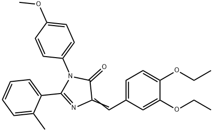 4H-Imidazol-4-one,  5-[(3,4-diethoxyphenyl)methylene]-3,5-dihydro-3-(4-methoxyphenyl)-2-(2-methylphenyl)- 结构式