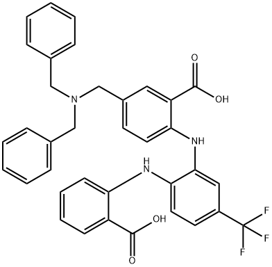 Benzoic  acid,  5-[[bis(phenylmethyl)amino]methyl]-2-[[2-[(2-carboxyphenyl)amino]-5-(trifluoromethyl)phenyl]amino]- 结构式