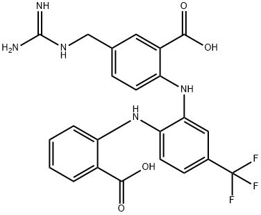 Benzoic  acid,  5-[[(aminoiminomethyl)amino]methyl]-2-[[2-[(2-carboxyphenyl)amino]-5-(trifluoromethyl)phenyl]amino]- 结构式