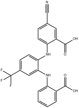 Benzoic  acid,  2-[[2-[(2-carboxyphenyl)amino]-4-(trifluoromethyl)phenyl]amino]-5-cyano- 结构式