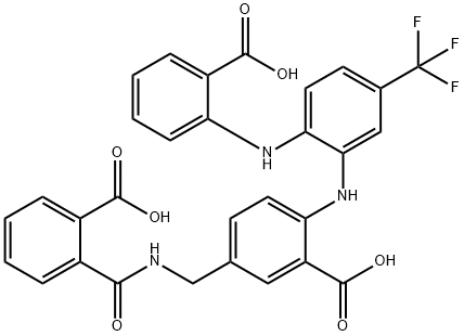 Benzoic  acid,  5-[[(2-carboxybenzoyl)amino]methyl]-2-[[2-[(2-carboxyphenyl)amino]-5-(trifluoromethyl)phenyl]amino]- 结构式