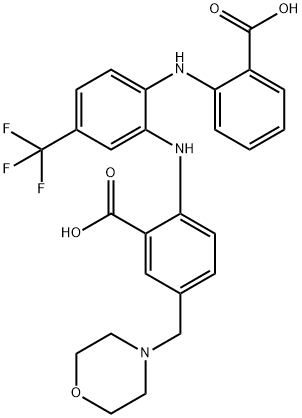Benzoic  acid,  2-[[2-[(2-carboxyphenyl)amino]-5-(trifluoromethyl)phenyl]amino]-5-(4-morpholinylmethyl)- 结构式