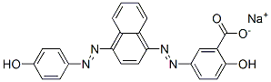 2-Hydroxy-5-[[4-[(4-hydroxyphenyl)azo]-1-naphthalenyl]azo]benzoic acid sodium salt 结构式