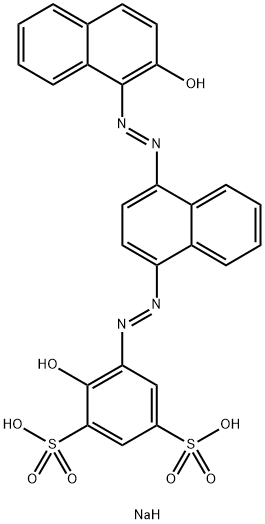 4-Hydroxy-5-[[4-[(2-hydroxy-1-naphthalenyl)azo]-1-naphthalenyl]azo]benzene-1,3-disulfonic acid disodium salt 结构式