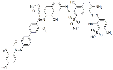 6-Amino-5-[(4-amino-2-sodiosulfophenyl)azo]-7'-[[4'-[(2,4-diaminophenyl)azo]-3,3'-dimethoxy[1,1'-biphenyl]-4-yl]azo]-1,8'-dihydroxy[2,2'-azobisnaphthalene]-3,6'-disulfonic acid disodium salt 结构式