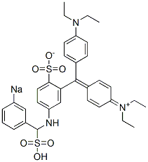 N-Ethyl-N-[4-[[4-(diethylamino)phenyl][2-sulfonato-5-[(3-sodiosulfobenzyl)amino]phenyl]methylene]-2,5-cyclohexadien-1-ylidene]ethanaminium 结构式