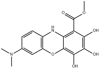 7-(Dimethylamino)-2,3,4-trihydroxy-10H-phenoxazine-1-carboxylic acid methyl ester 结构式
