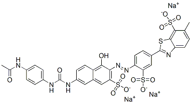 trisodium 2-[4-[[6-[[[[4-(acetamido)phenyl]amino]carbonyl]amino]-1-hydroxy-3-sulphonato-2-naphthyl]azo]-3-sulphonatophenyl]-6-methylbenzothiazole-7-sulphonate 结构式