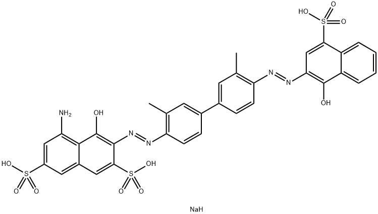 5-Amino-4-hydroxy-3-[[4'-[(1-hydroxy-4-sulfonaphthalen-2-yl)azo]-3,3'-dimethyl[1,1'-biphenyl]-4-yl]azo]-2,7-naphthalenedisulfonic acid trisodium salt 结构式