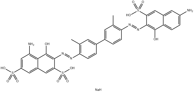 trisodium 5-amino-3-[[4'-[(6-amino-1-hydroxy-3-sulphonato-2-naphthyl)azo]-3,3'-dimethyl[1,1'-biphenyl]-4-yl]azo]-4-hydroxynaphthalene-2,7-disulphonate 结构式