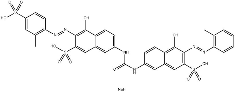 trisodium 4-hydroxy-7-[[[[5-hydroxy-7-sulphonato-6-[(o-tolyl)azo]-2-naphthyl]amino]carbonyl]amino]-3-[(2-methyl-4-sulphonatophenyl)azo]naphthalene-2-sulphonate  结构式